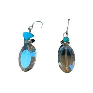 🍒 2/$20 🍒 Vtg Earrings, Light Brown Oval Stone Topped with Turquoise & Silver